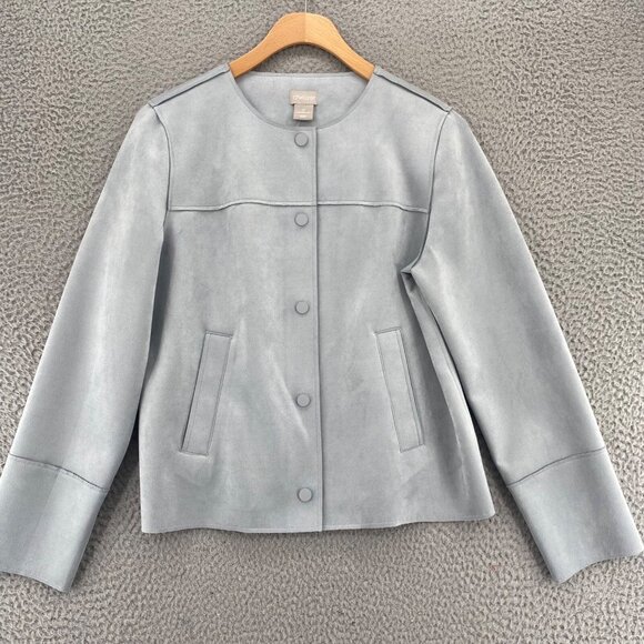 Chico's Jackets & Blazers - Chicos Jacket Womens 0 US Small Blue Grey Scuba Suede Stretch Snap Up Pocket NWT